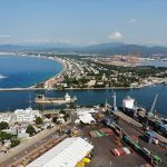 An aerial view of Manzanillo, Colima, an important port of international trade.