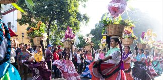 Traditional dancers celebrate the festival Guelaguetza in Oaxaca city.