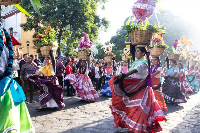 Traditional dancers celebrate the festival Guelaguetza in Oaxaca city.