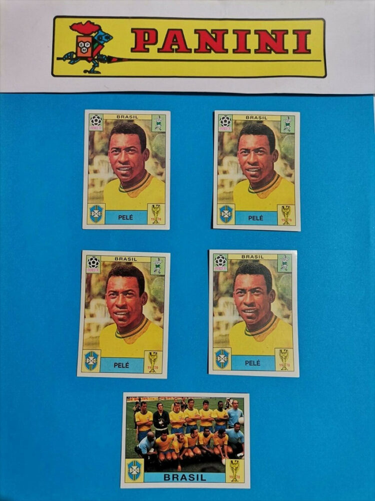 Stickers of soccer legend Pelé and his team from the 1970 World Cup.