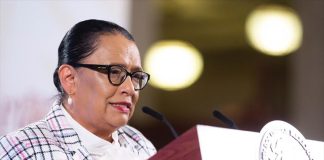 Security Minister Rosa Icela Rodríguez announces the release of prisoners, on Thursday.