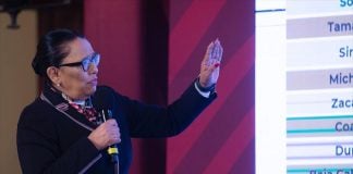 Security Minister Rosa Icela Rodríguez reports on public security at Tuesday's presidential press conference.