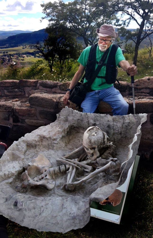 Augmented reality skeleton at Teul ruins, Zacatecas, Mexico