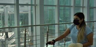 Traveler at Mexico City's Benito Juárez International Airport.