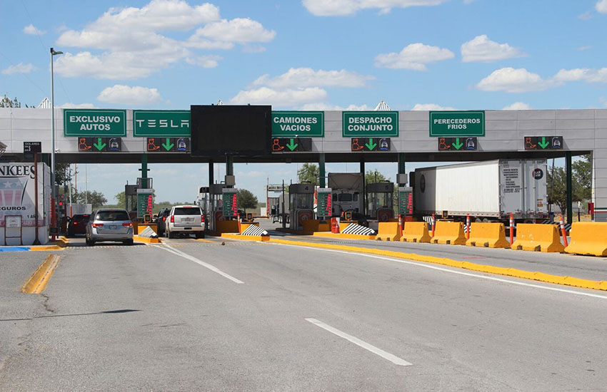 Tesla lane at the Columbia Solidarity International Bridge U.S. Mexico border