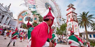 Residents celebrate the festival Yohualican Kampa To Xolalmej Ilhuitij, in Cuetzalan del Progreso, Puebla, a Magical Town.