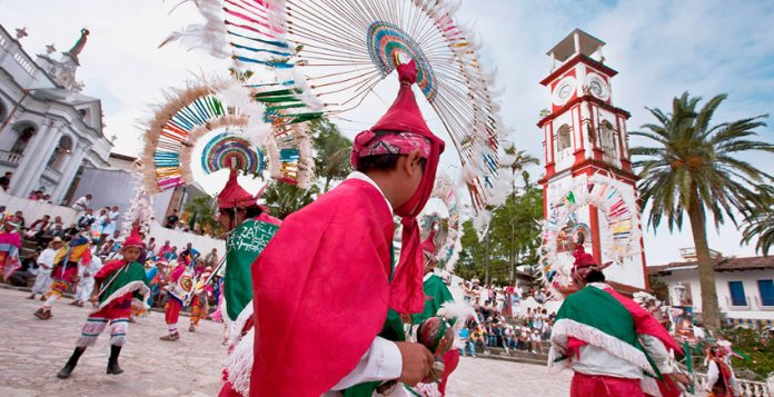 Residents celebrate the festival Yohualican Kampa To Xolalmej Ilhuitij, in Cuetzalan del Progreso, Puebla, a Magical Town.