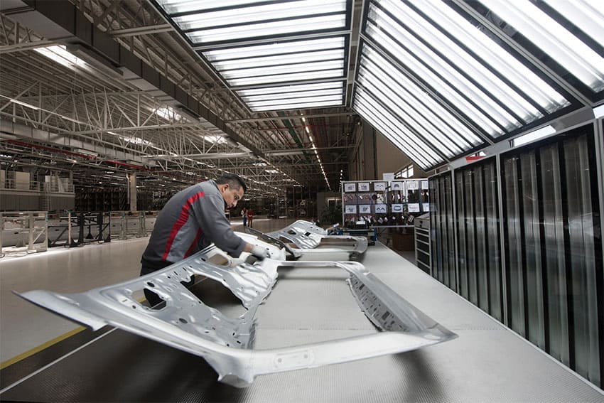 An Audi employee at work at a manufacturing plant in San José Chiapa, Puebla.