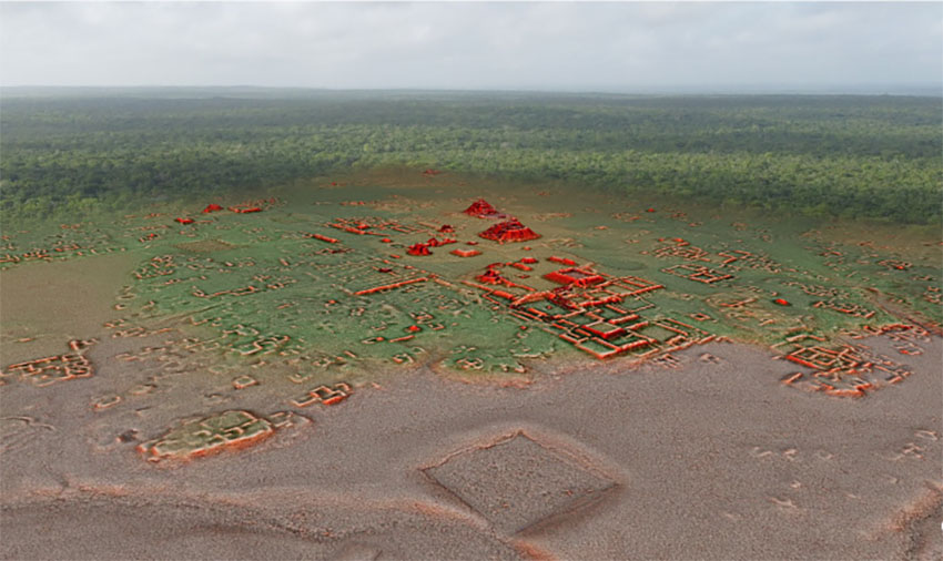 A LiDAR image shows a portion of the city of Calakmul.