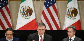 Foreign Affairs Minister Marcelo Ebrard speaks at Thursday’s high-level security talks.