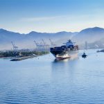 A cargo ship leaves port in Manzanillo, Colima. Strong demand for exports has helped sustain economic growth this year.
