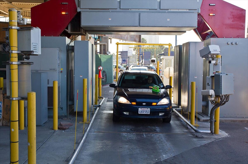 A car passes through a scanner at the San Ysidro border port between the U.S. and Mexico. 
