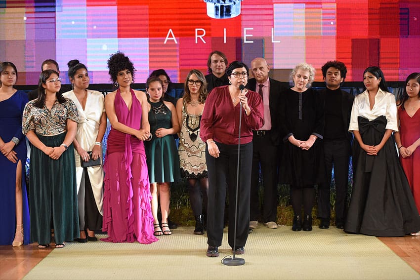 Tatiana Huezo, the director and screenwriter of the winning film 'Prayers for the Stolen,' speaks at this year's Ariel Awards.