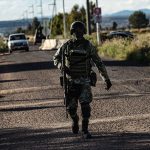 Soldier patrols outside prison in Zacatecas, Mexico