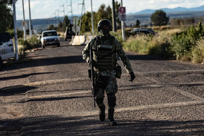 Soldier patrols outside prison in Zacatecas, Mexico