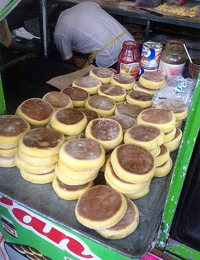 Gorditas at a street food stand in Oaxaca city