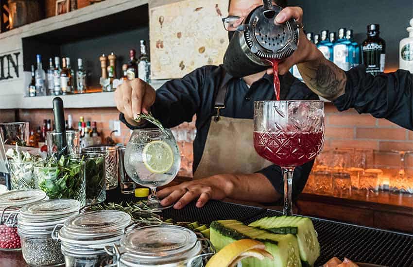 Employees at Gin Gin restaurant bar in Mexico City