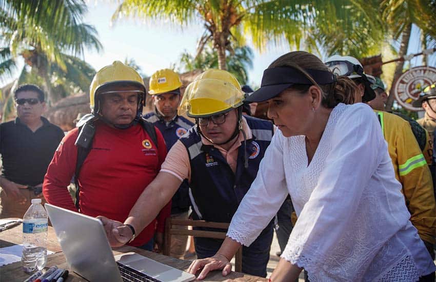 Quintana Roo Governor Mara Lezama at scene of a fire in Holbox.