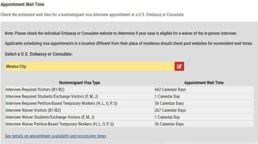 US Consulate appointment screenshot