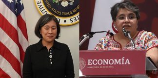 US Trade Representative Katherine Tai, left, and Mexico Economy Minister Raquel Buenrostro