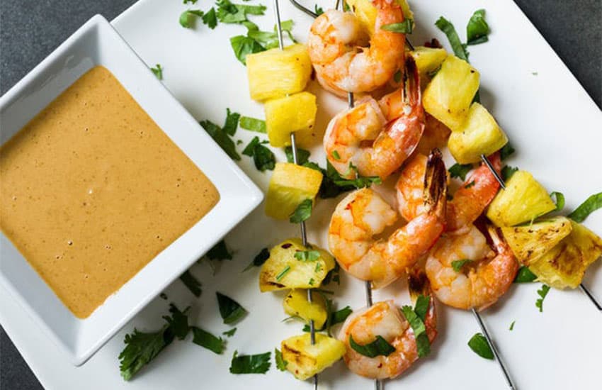 Pineapple shrimp with peanut dipping sauce
