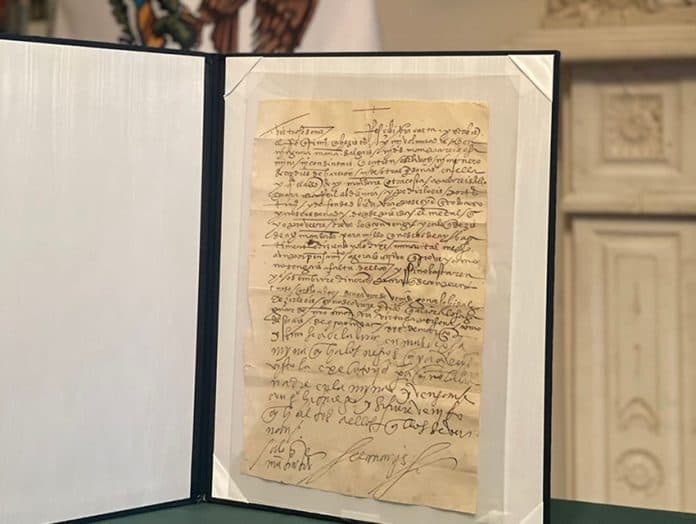 Letter written by Hernan Cortes, stolen from Mexico National Archives and returned to Mexico