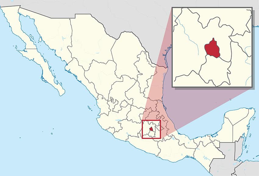 A map of Mexico with a zoomed-in pane showing the size and shape of Mexico City,