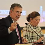 Foreign Minister Ebrard speaks at Thursday's event, "The business of death: arms trafficking in Mexico."