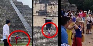 Woman illegally climbs Temple of Kukulcan at Chichen Itza