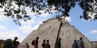 Tourists explore the Uxmal archaeological area in Yucatán, in early December.