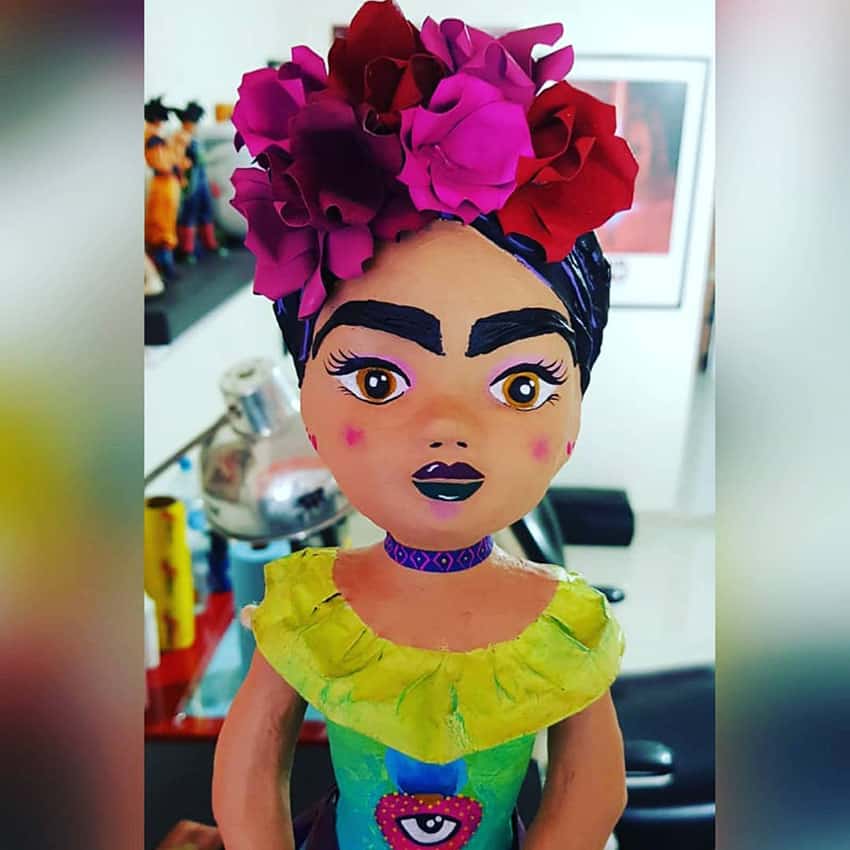 Papier mache doll of Frida Kahlo by Mexican papier mache artisan Brittani Walker