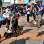 Our Lady of Guadalupe pilgrim completing a manda, a promise to walk on her knees to the Virgin's shrine in Mexico City