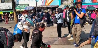 Our Lady of Guadalupe pilgrim completing a manda, a promise to walk on her knees to the Virgin's shrine in Mexico City