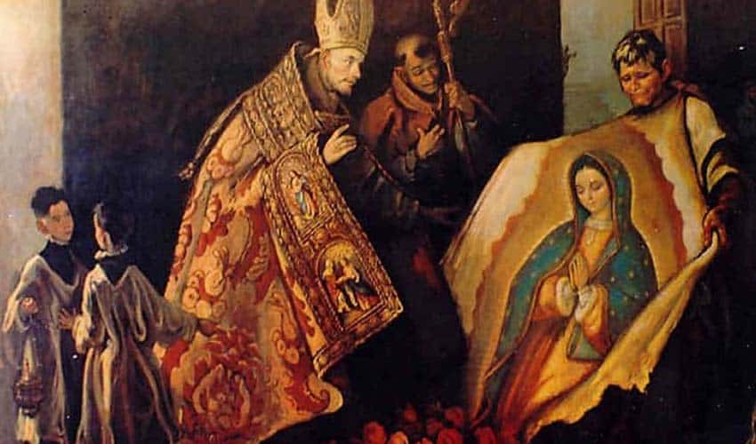 "The Miracle of the Roses" depicting miracle of Our Lady of Guadalupe's image appearing on St. Juan Diego's cloak