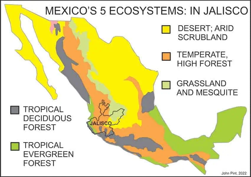 Map of ecosystems in Jalisco, Mexico