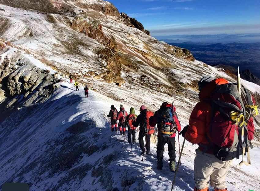 Hikers on their way up the Iztaccihuatl volcano in Mexico