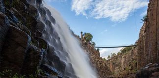 Basaltic prism waterfall in Huasca, Hidalgo, Mexico