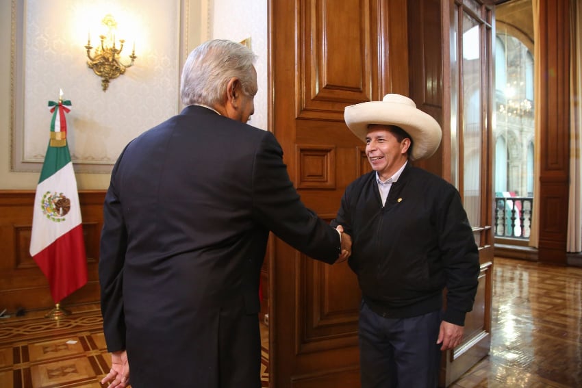 President López Obrador in a 2021 meeting with former president of Peru, Pedro Castillo.