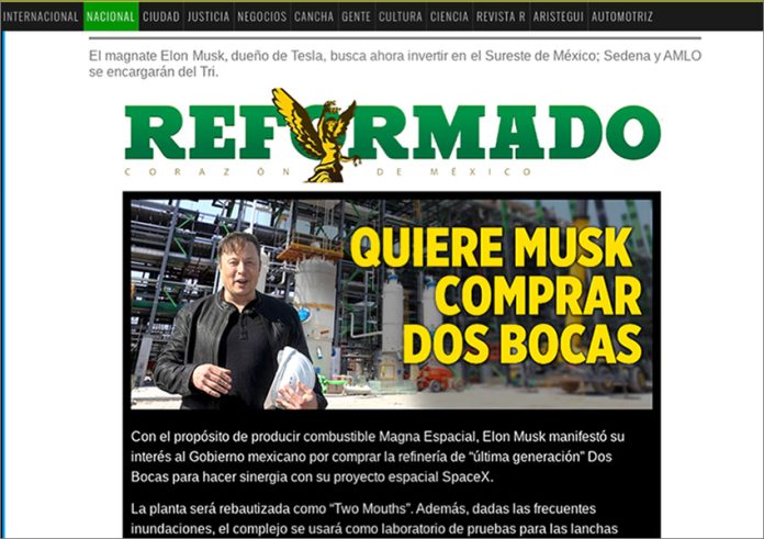 La Reforma's 2022 Dec. 28 parody news page