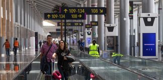 Passengers make their way through the new Felipe Ángeles International Airport in May.