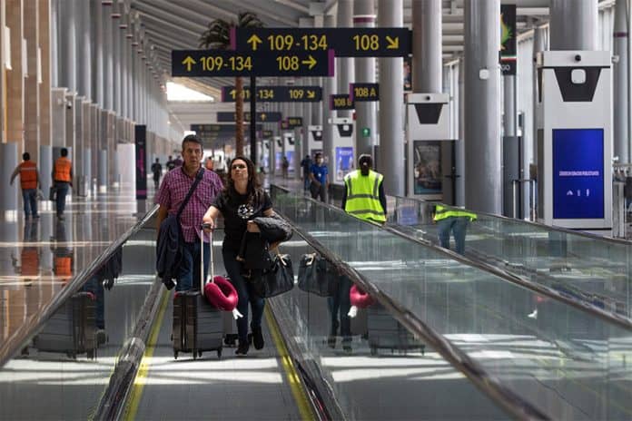 Passengers make their way through the new Felipe Ángeles International Airport in May.