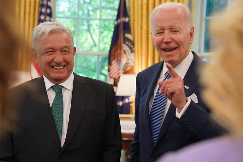 El presidente López Obrador con el presidente estadounidense Biden en una reunión de julio en Washington, DC