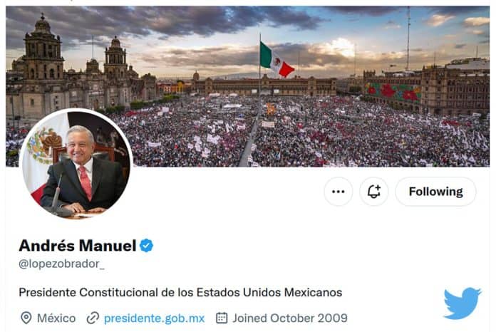 A screenshot of President López Obrador's Twitter profile.