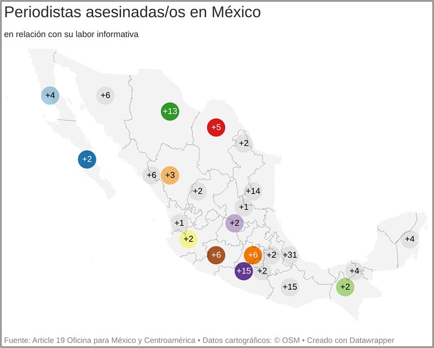 Graphic on how where journalists in Mexico have been killed for their work between 2000 and 2022