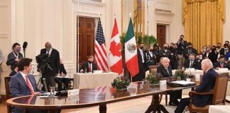 Presidents López Obrador, Biden and Trudeau at the 2021 leaders summit.