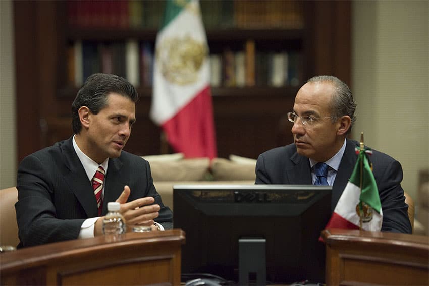 Former President Felipe Calderón and then-President-elect Enrique Peña Nieto at a 2012 meeting.
