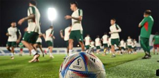 The Mexican national team warms up for practice on Nov. 29, the day before what turned out to be their last game in the 2022 World Cup.