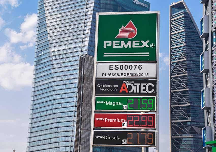 Pemex gas station sign in Mexico City