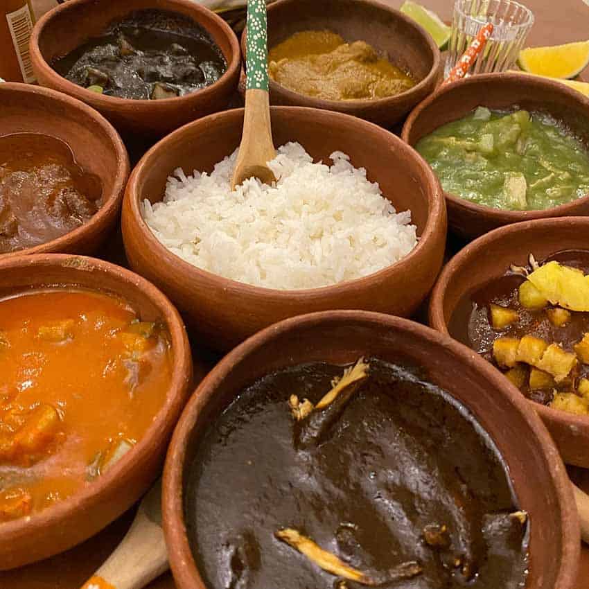 Mole sampler at La Coronita restaurant in Oaxaca city