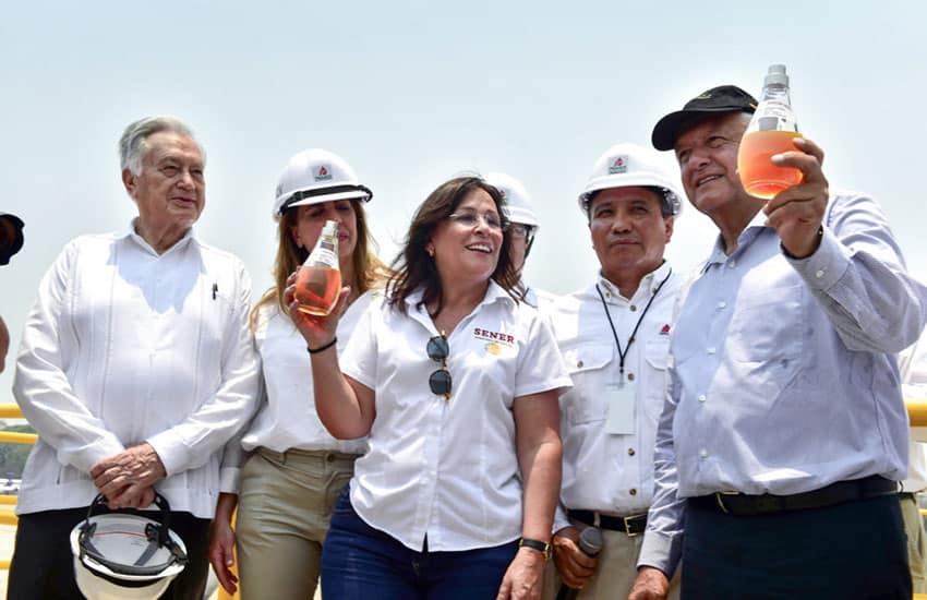 President Lopez Obrador at Ixachi oil field in Veracruz, Mexico.